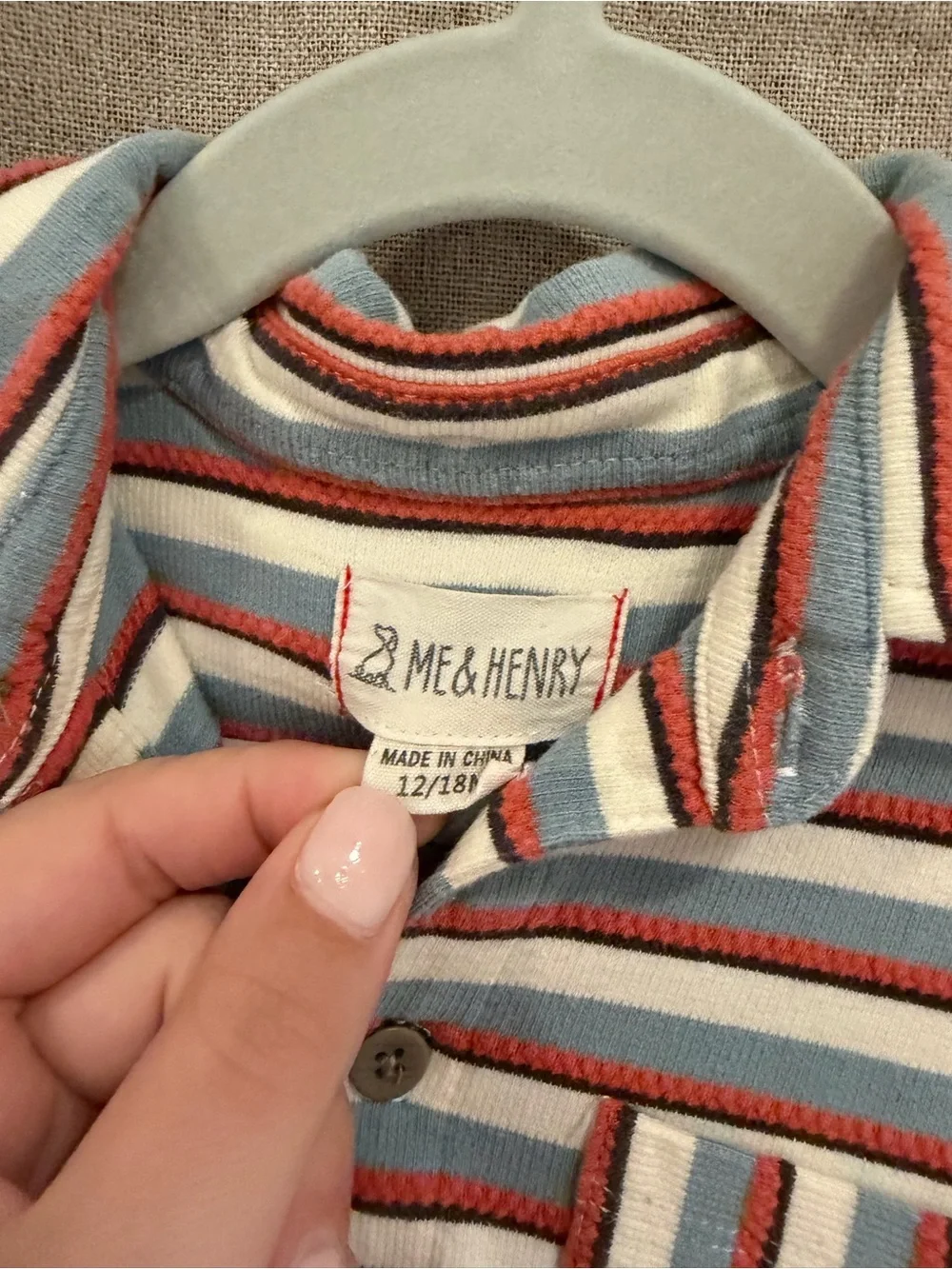 Striped Collared Baby Footie in Light Blue & Red